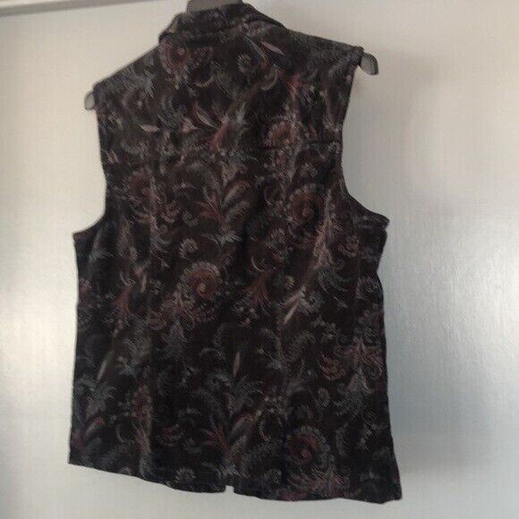 CRAZY HORSE By Liz Claiborne Woman's Sz L Black Floral Paisley Corduroy Vest - Picture 2 of 6